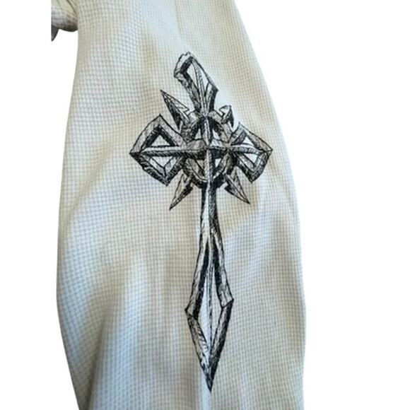 "MMA ELITE" Mens Thermal Gothic Cross Graphic Shirt SZ ? VTG Y2K Grungecore SPOT - Picture 9 of 16